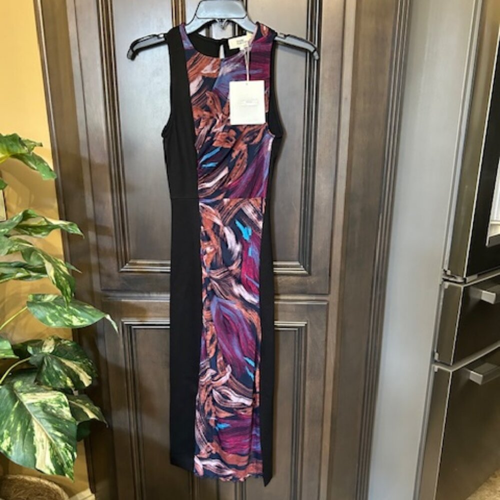 Diane Von Furstenberg Lavinia Sleeveless Midi Dress with Printed Mesh Paneling